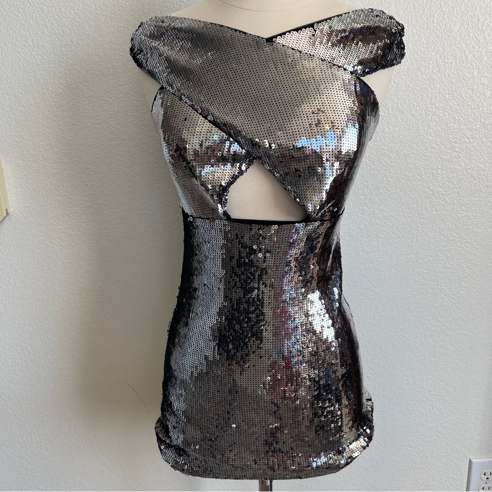 Express Silver Sequin Mini Dress